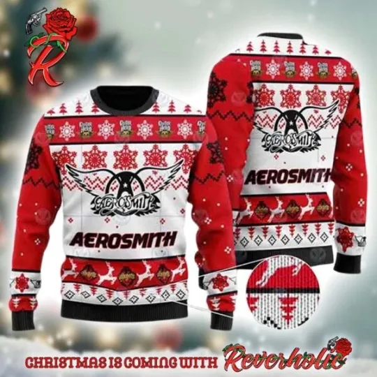 Discover Aero Smith Band Signature Logo 2025 Ugly Christmas Sweater
