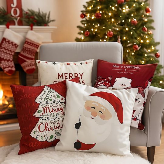Discover Vintage Christmas Pillow Covers (Set of 4) | Holiday Home Decor
