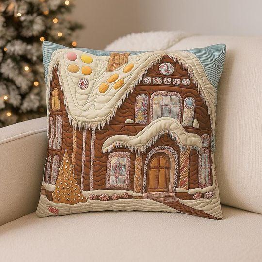 Discover Gingerbread House Pillow Cover: Quilt-look, Faux Suede Holiday Decor