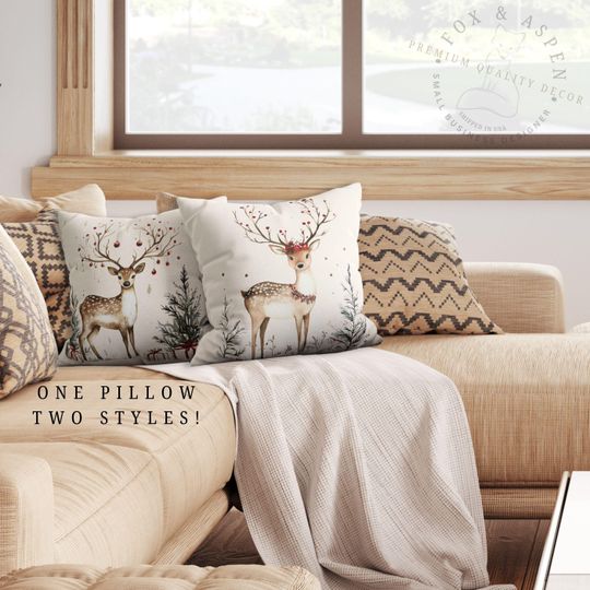 Discover Christmas Reindeer Throw Pillow Cover, Holiday Decor, Double-Sided Print