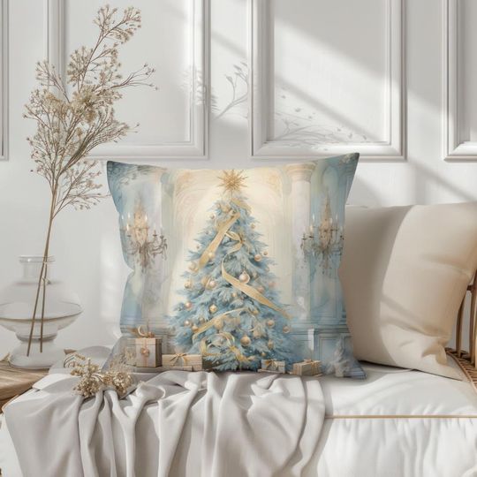 Discover Blue Gold Christmas Pillow for Living Room Pillow Covers Vintage Xmas Tree Throw Pillow Xmas Home Decor Vintage Christmas Decor.
