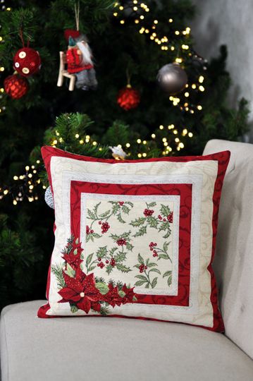 Christmas Poinsettia Pillow Cover: Tapestry Holiday Home Decor