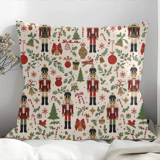 Discover Nutcracker Throw Pillow COVER, Decorative Christmas Pillow, Festive Home Decor, Multiple sizes, 18x18, Hostess Gift or Gift for Her