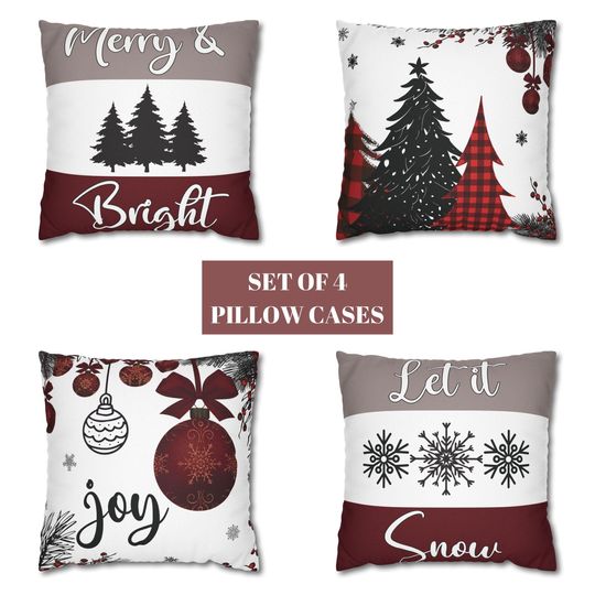 Discover Contemporary Christmas Pillow Covers Set of 4 Living Room Pillows Xmas Tree Throw Pillow Christmas Home Decor Red Black Xmas Decor Gift Idea