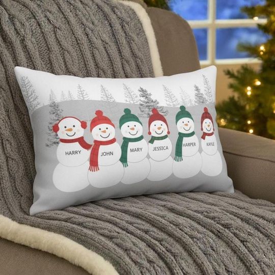 Discover Snowman Family Personalized Pillow Gift for Christmas Custom Names Holiday Cushion Christmas Holiday Family Gift Gnome Santa  Home Decor