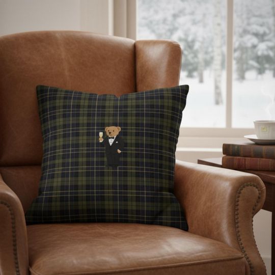 Discover Tartan Bear Faux Suede Pillow Cover, Christmas Home Decor