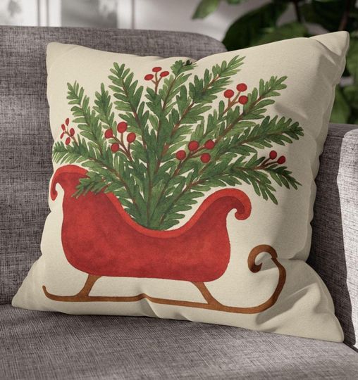 Discover Christmas Sleigh Pillow Cover | Holiday Throw Pillow Cover | Farmhouse Christmas | Cushion Cover | Cottage Core | Pillow Covers