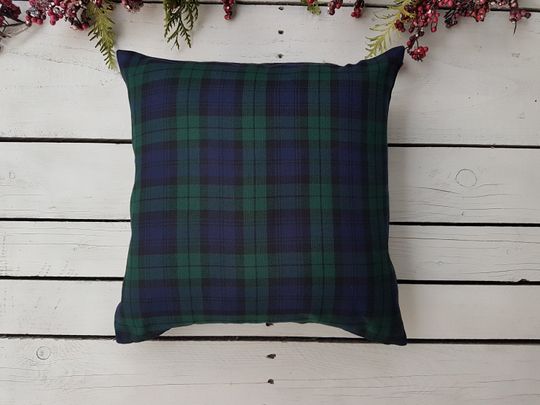 Discover Blackwatch plaid pillow cover, farmhouse pillow cover, tartan pillow sham, green and navy plaid pillow