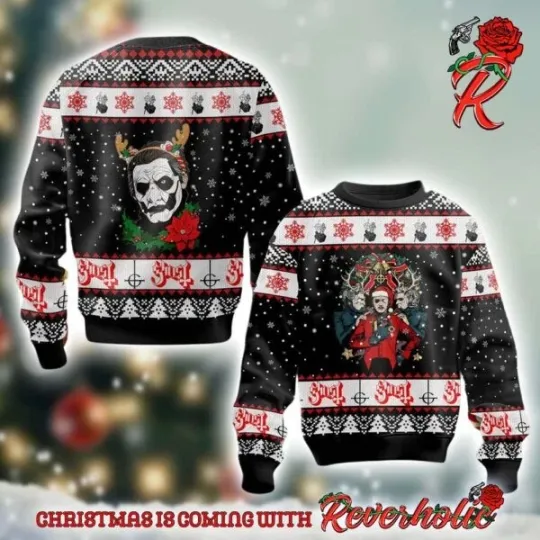 Ghost Band Funny Holiday Style Reindeer Under The Snowy Night Ugly Sweater
