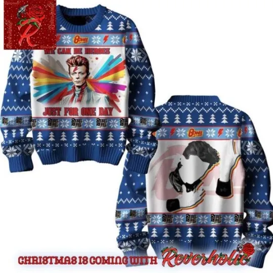 Discover David Bowie We Can Be Heroes Just For One Day Rebel Knitted Blue Ugly Christmas