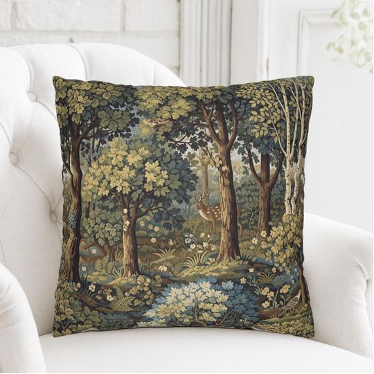 Discover French Verdure Tapestry Pillow Cover, Antique Aubusson Throw Cushion, Vintage Forest Pillowcase, French Country Decor, Unique Gift for Home