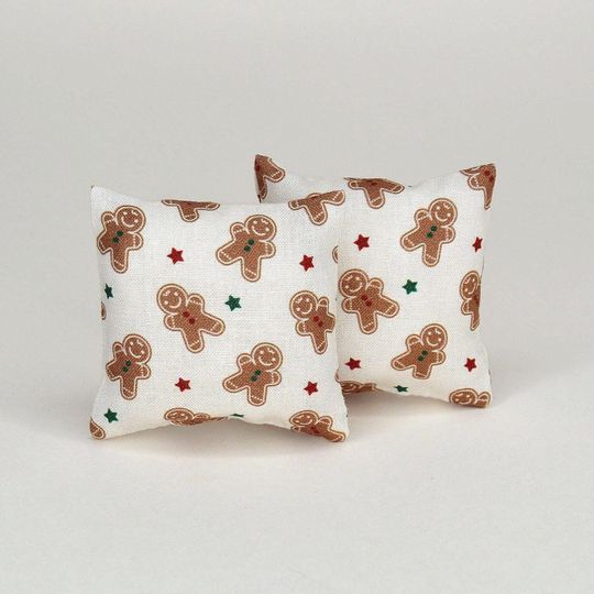 Discover Christmas Doll Miniature Pillows - 1:6 Scale Dollhouse Holyday Decor.