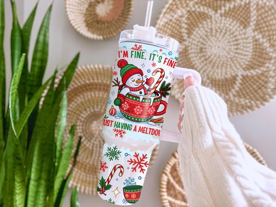 Discover Having A Meltdown Funny Snowman Christmas 40oz Tumbler Wrap Seamless PNG, Holiday Quencher Handle Tumbler Holiday Sublimation Design File