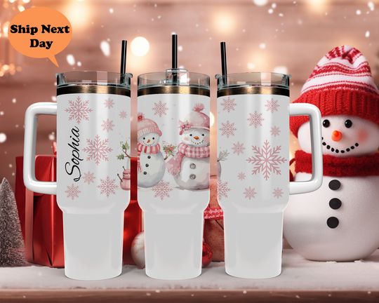 Discover Custom Christmas Pink Snowman Tumbler, 40 Oz Xmas Tumbler, Snowman Gift, Christmas Gift, Custom Travel Tumbler, Christmas Snowman Tumbler