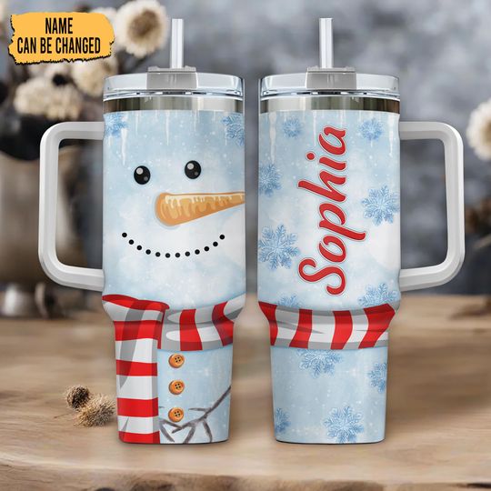 Discover Personalized Snowman Christmas 40oz Tumbler with Handle  Custom Stainless Steel Holiday Cup  Cute Winter Gift for Family and Kids
