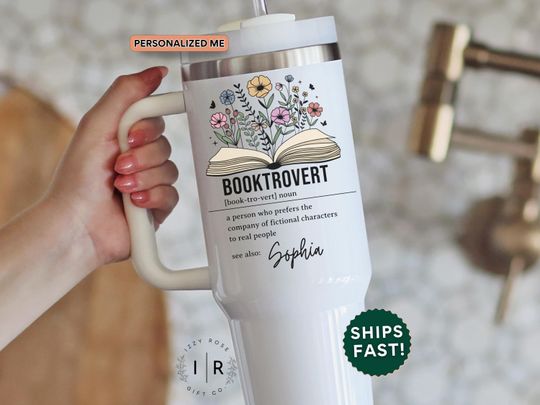 Discover Custom Booktrovert Tumbler 40oz Book Lover Travel Cup Bookworm Tumbler With Handle Custom Book Lover Gift for Reader Gift For Book Club Mug