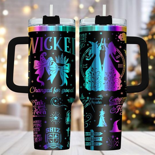Discover Wicked 40oz Tumbler, Engraved Stainless Tumbler With Handle, Broadway Cup Gift For Her, Musical Drinkware For Travel, Christmas Gift