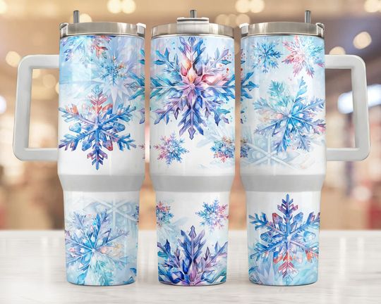 Discover Snowflakes 40oz Quencher tumbler sublimation design Christmas neon   wrap    Merry Christmas Tumbler