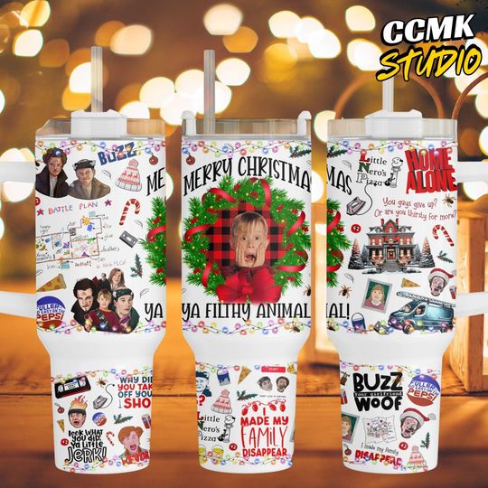 Discover Funny Movie Kid Alone 40oz Christmas Tumbler Wrap, Merry Holiday Movie Design, Retro Christmas 40oz Skinny Tumble