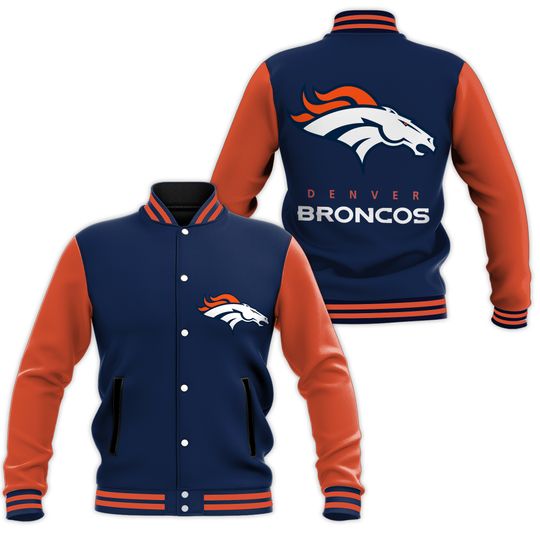 Denver Football Broncos Blue Body Orange Custom Baseball Jacket