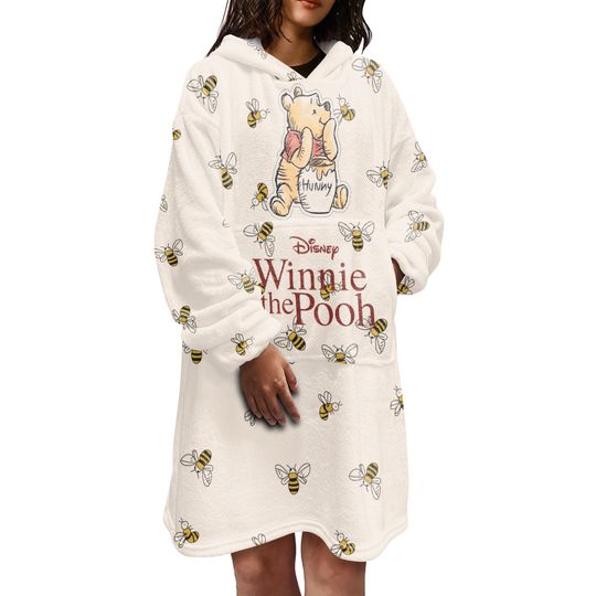 Disney Beige Winnie The Pooh Blanket Hoodie | For Adult and Kids | Christmas Gift | Disney Gift