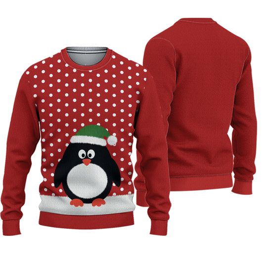Ugly Christmas Sweater Penguin 2XL Notations Woman Fuzzy 3D Red Snow Hat Holiday