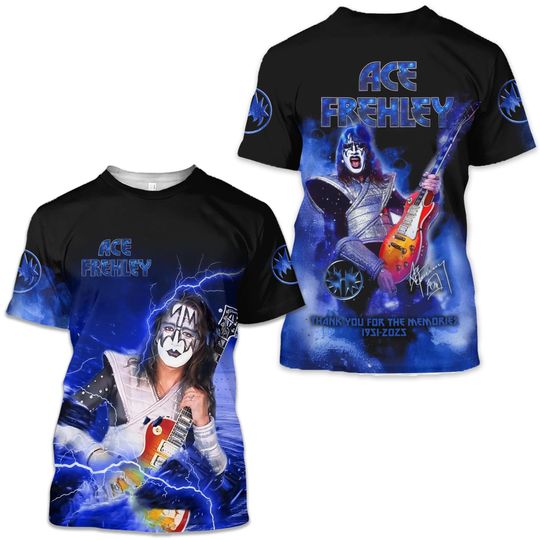 RIP Kisses Band Ace Frehley 1951-2025 Signatures 3D Full Size Unisex AOP Shirt