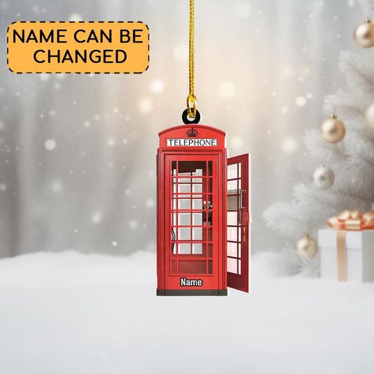 Discover Personalized Telephone Booth Christmas Ornament, London UK Travel Ornament, Red Phone Box Ornament, British Phone Box Ornament NN1-216