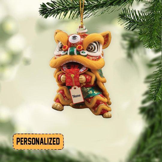 Personalized Chinese Lion Dance Christmas Ornament, Opening Ceremony Lucky Red Envelope Keepsake, Asian Lunar New Year Decor