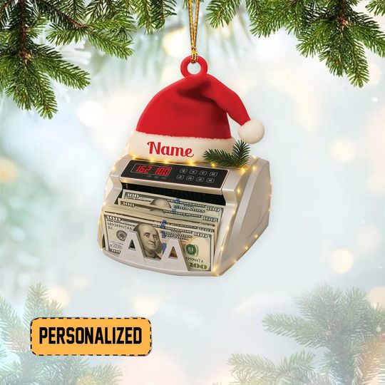 Discover Personalized Money Counter Christmas Ornament, Cash Machine Ornament, Banking Ornament, Banker Keepsake Decor, Finances Gift