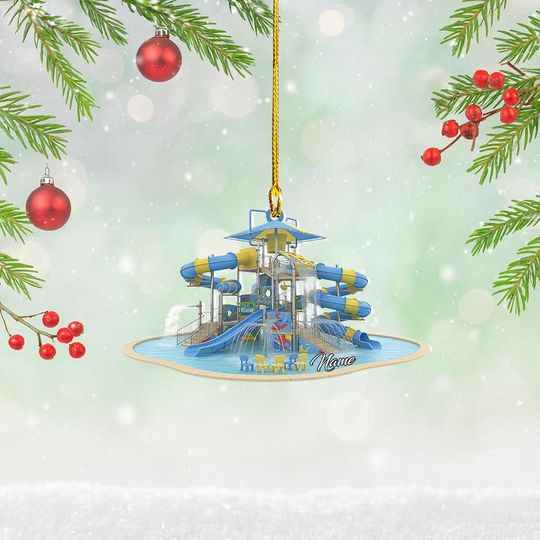 Discover Personalized Aqua Park Water Slides Christmas Ornament, Waterpark Ornament, Pool Water Slide Ornament, Swimming Pool Ornament