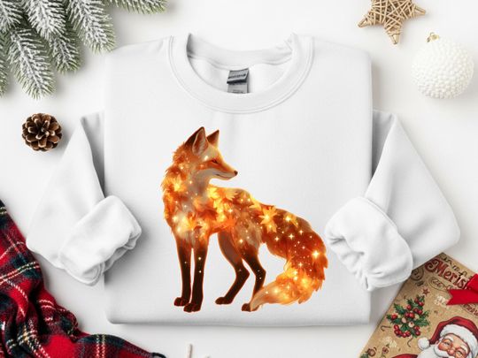 Discover Mystical Fox Shirt with Autumn Leaves, Celestial Stars Sweatshirt
