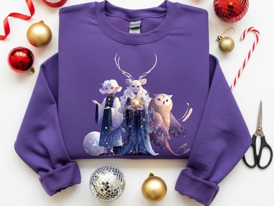 Discover Celestial Christmas Shirt, Mystical Owl Reindeer Tee, Cosmic Holiday Apparel