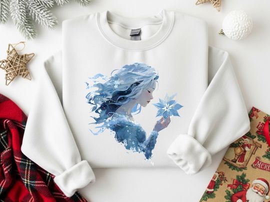 Ethereal Snow Spirit Shirt, Magical Poinsettia Top, Fantasy Winter Apparel