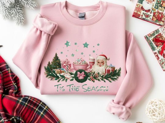Discover Tis The Season Sweatshirt, Aesthetic Hot Cocoa Tee, Vintage Holiday Sweater, Merry Christmas Shirt