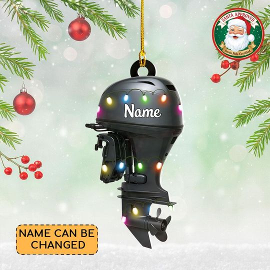 Personalized Outboard Motor Christmas Ornament, Four-Stroke Boat Engine Ornament, Ornament Gift for Fishermen & Boating Lovers