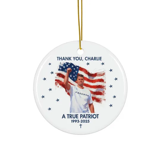 Charlie Kirk Remembrance Gift Ceramic Christmas Ornament True American Hero Gift