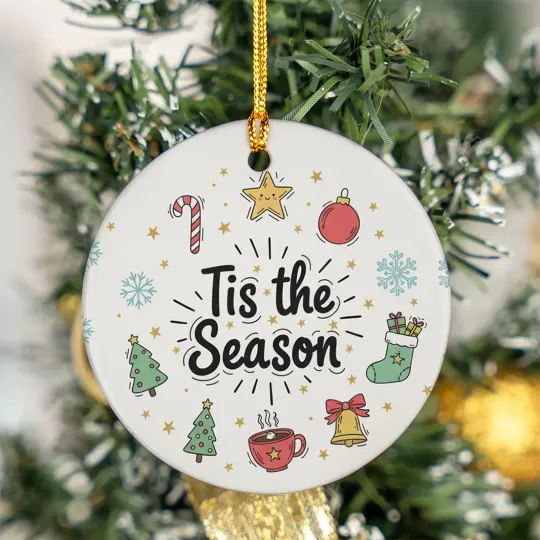 Tis The Season Ceramic Christmas Ornament Holiday Tree Decoration Festive Icons