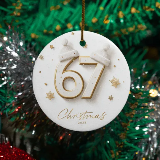 Discover 6-7 Christmas 2025 Design Ceramic Ornament - Xmas Hat Six Seven Keepsake Xmas