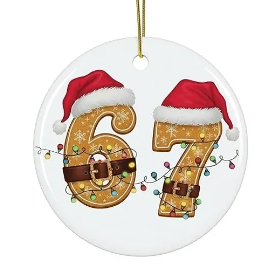 Discover Funny 67 Ceramic Christmas Ornament 2025 Six Seven Gingerbread 6 7 Meme Gift