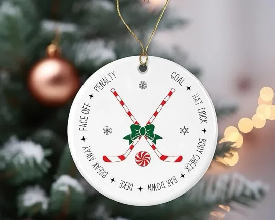 Hockey Sticks Ceramic Christmas Ornament - Ice Hockey Xmas Keepsake Holiday Gift
