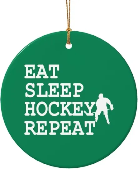 Eat Sleep Hockey Repeat Ceramic Christmas Ornament - Xmas Tree Holiday Gift
