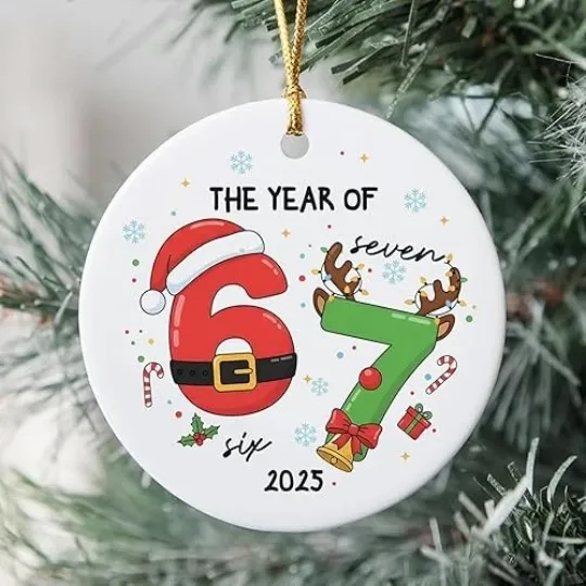 Discover Year of Six Seven 2025 Gen Z Alpha Meme Ceramic Christmas Ornament Keepsake Gift