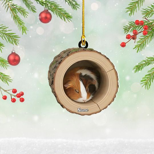 Discover Personalized Guinea Pig Christmas Ornament, Guinea Pig Tree Trunk Ornament Lovers Gift, Guinea Pig Tree Hollow Ornament Decor