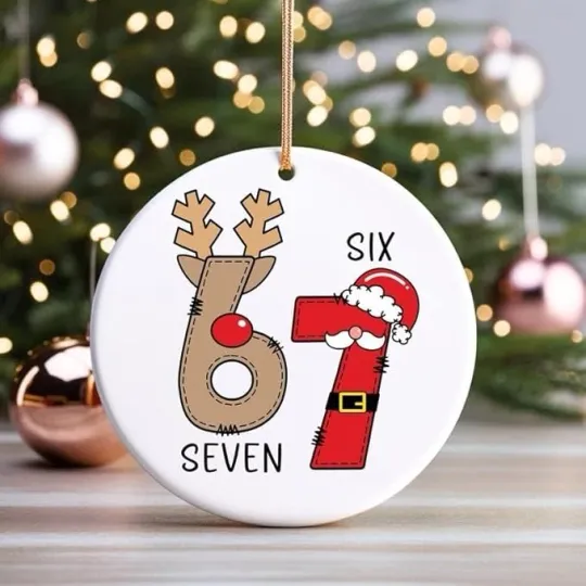 Discover Six Seven Funny Teenager Ceramic Christmas 2025 Ornament 67 Brainrot Meme Gift