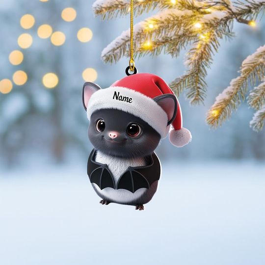 Personalized Bat Christmas Ornament, Bat Christmas Lights Ornament, Bat Keepsake, Bat Xmas Hanging Decor, Bat Animal Lovers Gift