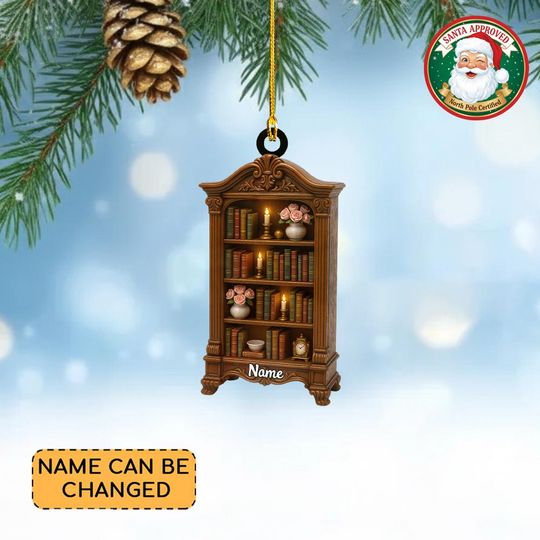 Discover Personalized Bookshelf Christmas Ornament, Bookcase Keepsake Decor, Books Lovers Gift, Library Shelf, Bookworm Librarian Gift