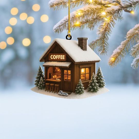Discover Personalized Coffee Shop Christmas Ornament, Coffee House Keepsake, Barista Ornament Gift, Coffee Cabin Ornament, Cafe Ornament