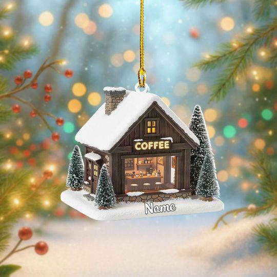 Discover Personalized Coffee Shop Christmas Ornament, Coffee House Keepsake, Barista Ornament Gift, Coffee Cabin Ornament, Cafe Ornament