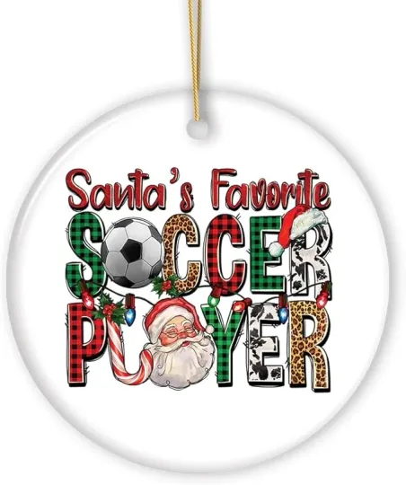 Discover Santas Favorite Soccer Player Christmas Plaid Ceramic Ornament Xmas Holiday Gift